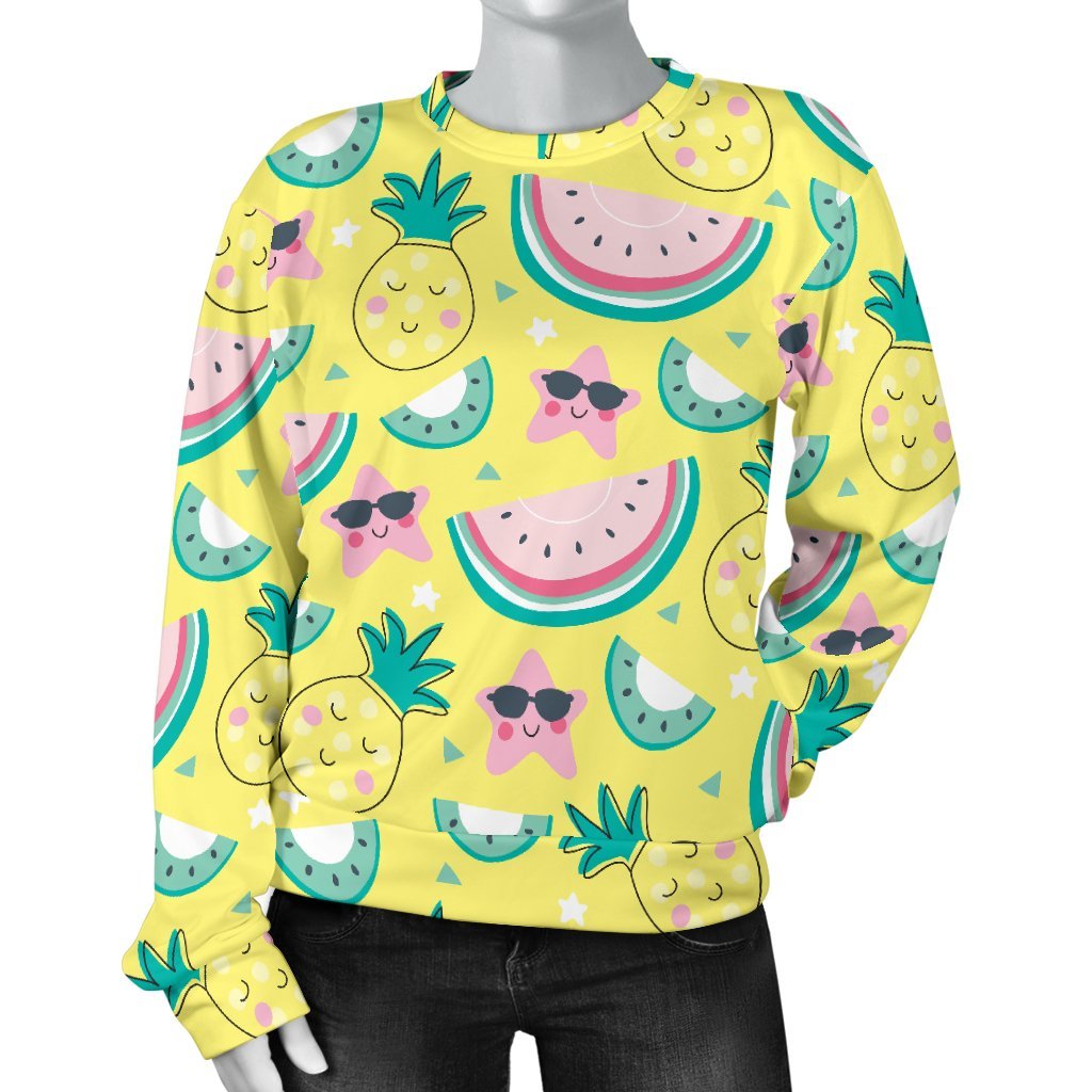 Cute Yellow Watermelon Pineapple Print Sweatshirt-grizzshop