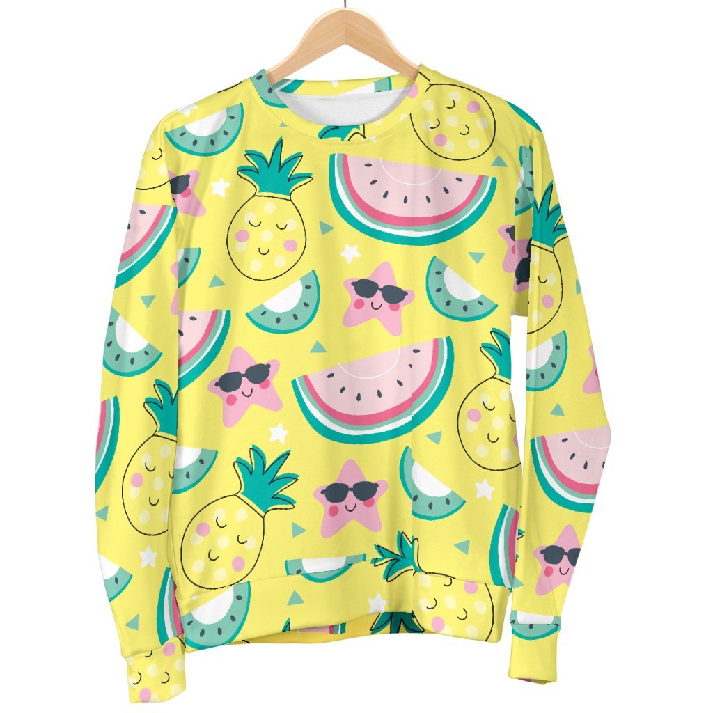 Cute Yellow Watermelon Pineapple Print Sweatshirt-grizzshop