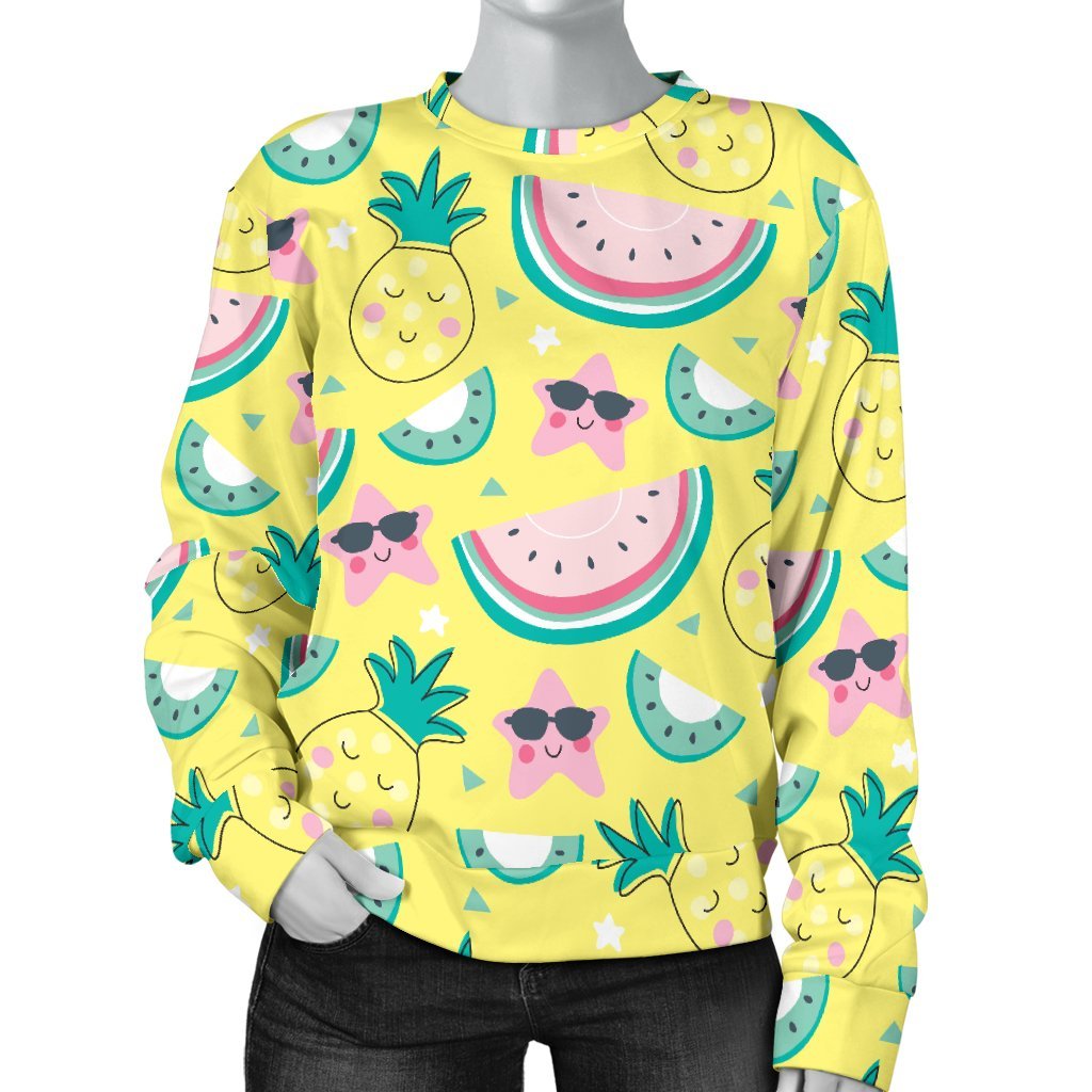 Cute Yellow Watermelon Pineapple Print Sweatshirt-grizzshop