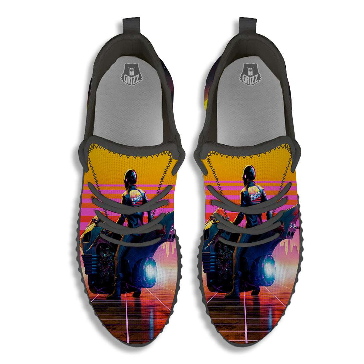 Cyberpunk Biker Print Black Walking Shoes-grizzshop