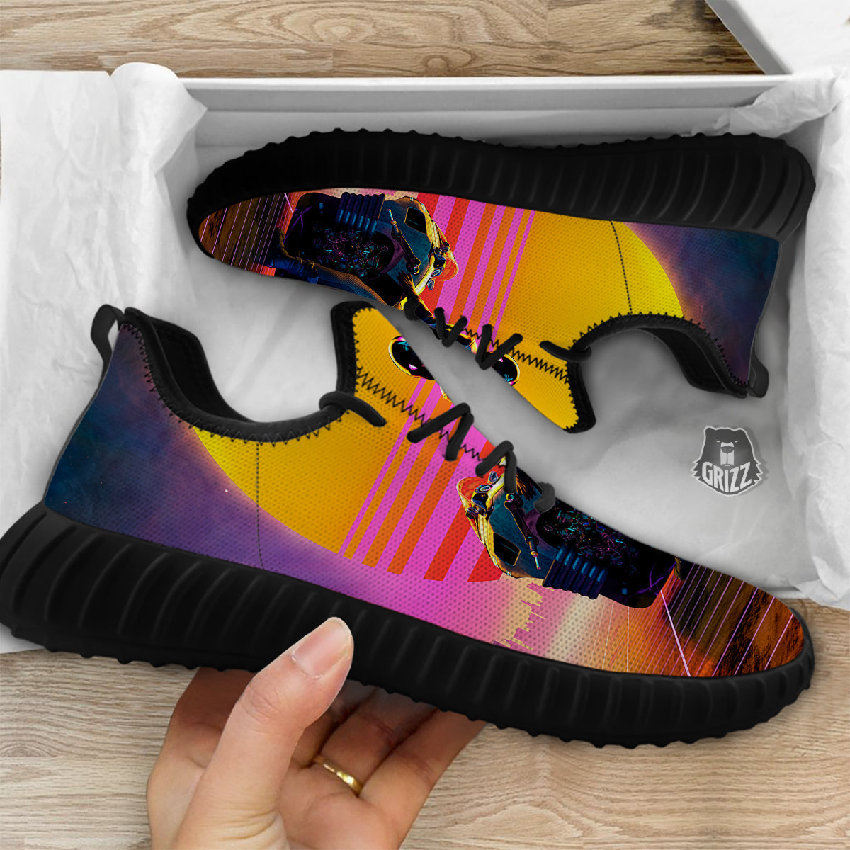 Cyberpunk Biker Print Black Walking Shoes-grizzshop