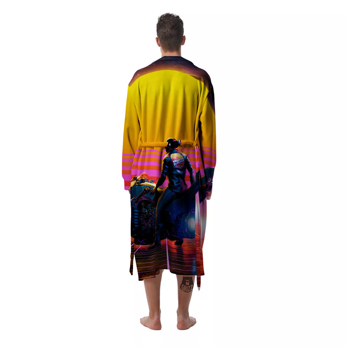 Cyberpunk Biker Print Men's Robe-grizzshop