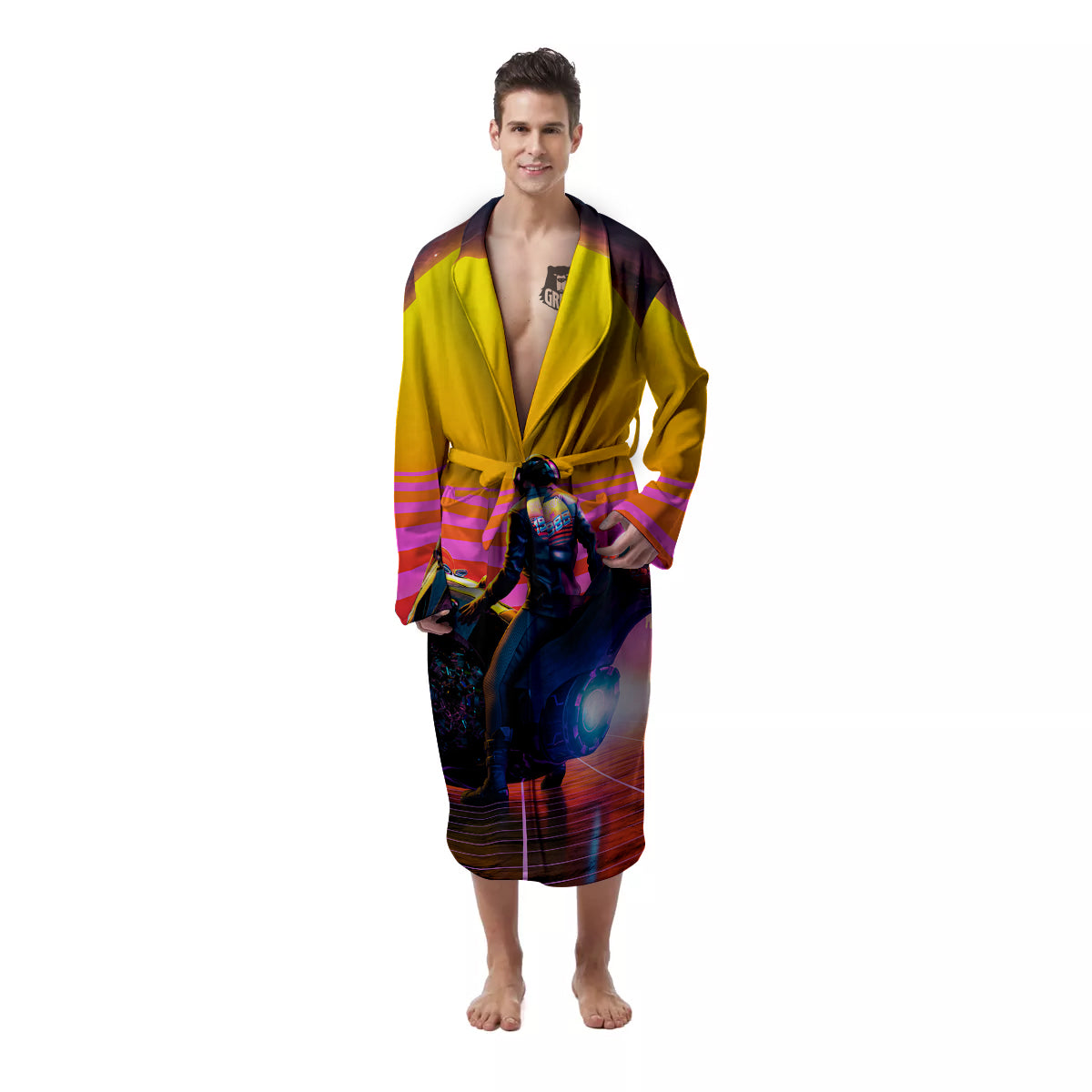 Cyberpunk Biker Print Men's Robe-grizzshop