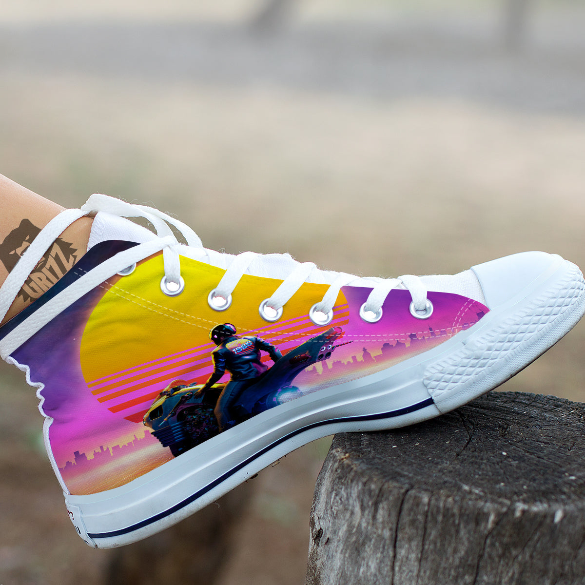 Cyberpunk Biker Print White High Top Shoes-grizzshop