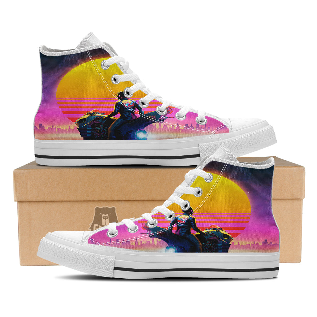 Cyberpunk Biker Print White High Top Shoes-grizzshop
