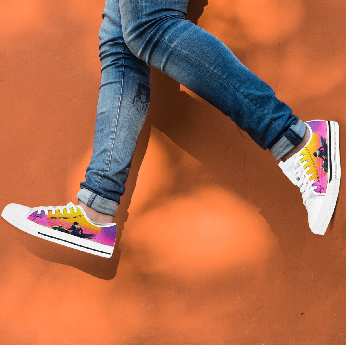 Cyberpunk Biker Print White Low Top Shoes-grizzshop