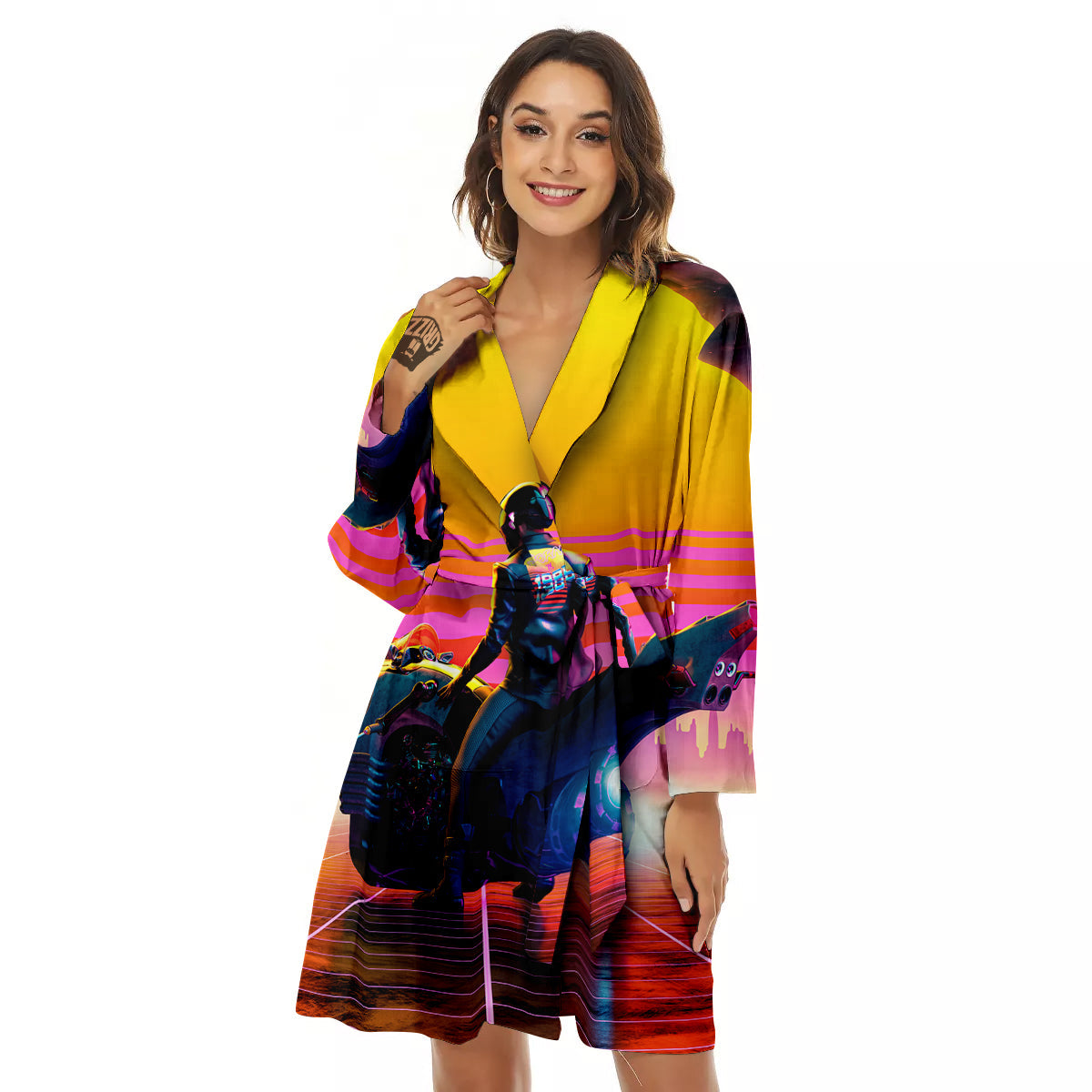 Cyberpunk Biker Print Women's Robe-grizzshop
