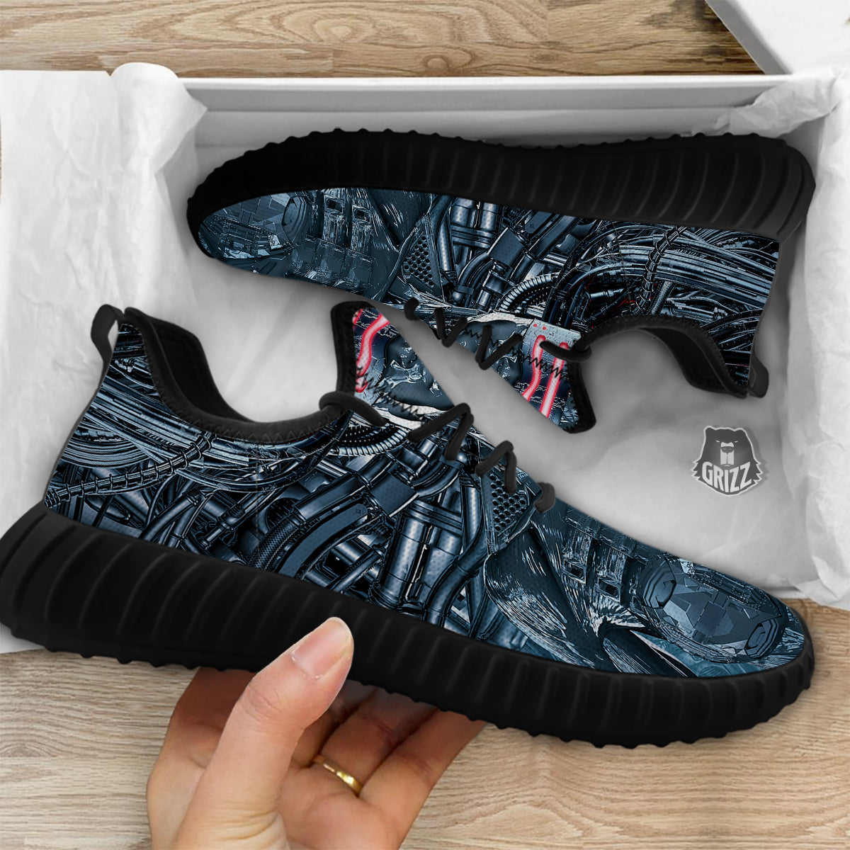 Cyborg Cyberpunk Print Black Walking Shoes-grizzshop