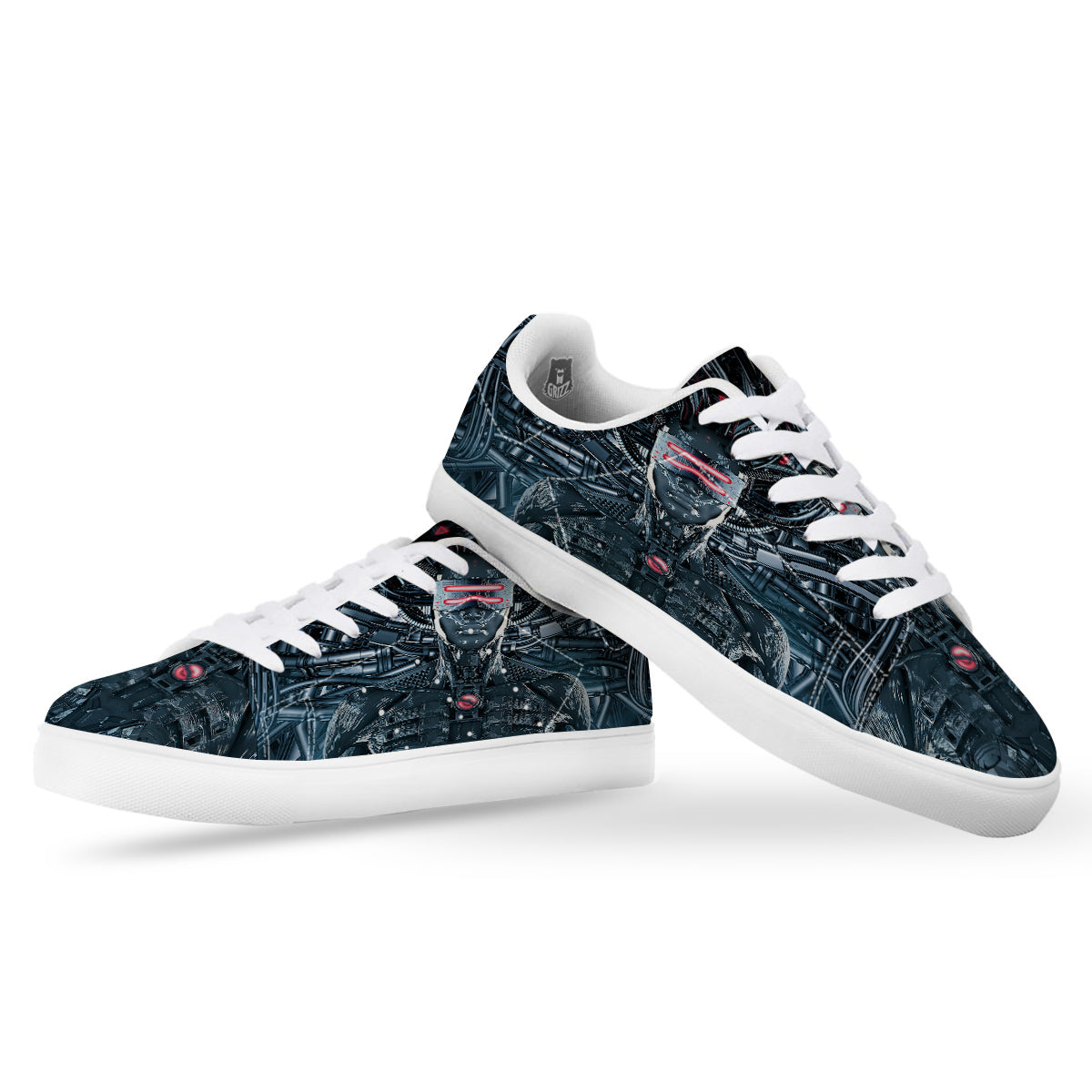 Cyborg Cyberpunk Print White Low Top Sneakers-grizzshop