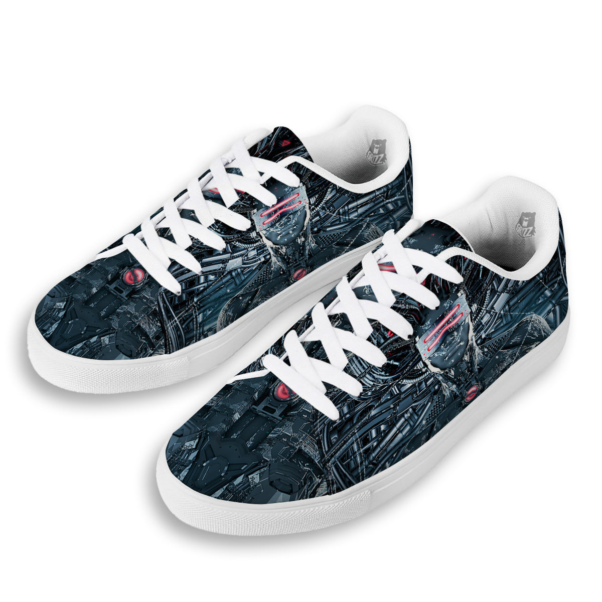 Cyborg Cyberpunk Print White Low Top Sneakers-grizzshop