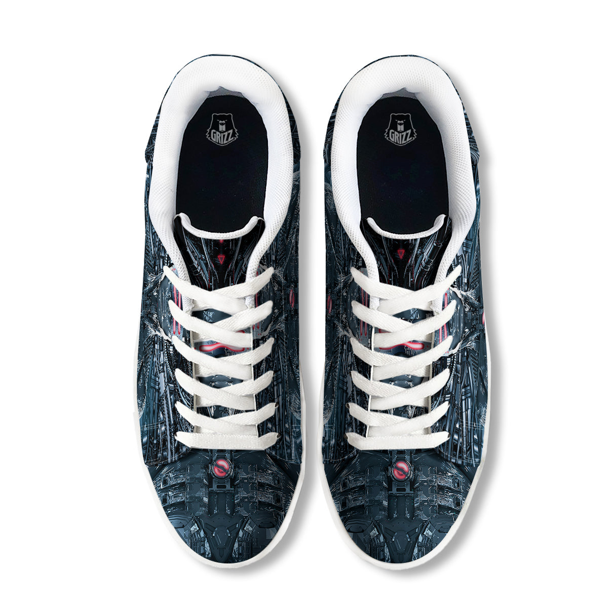 Cyborg Cyberpunk Print White Low Top Sneakers-grizzshop