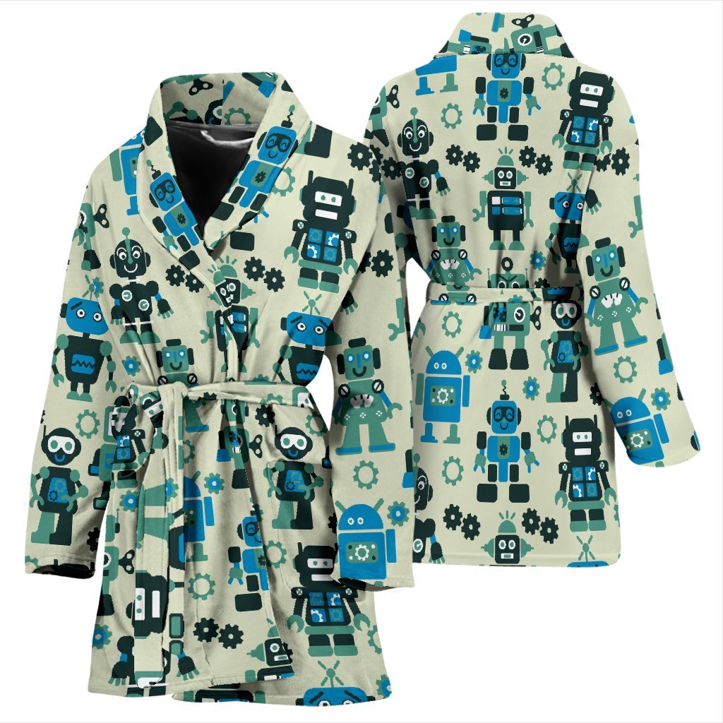 Cyborg Robot Pattern Print Women Long Robe-grizzshop