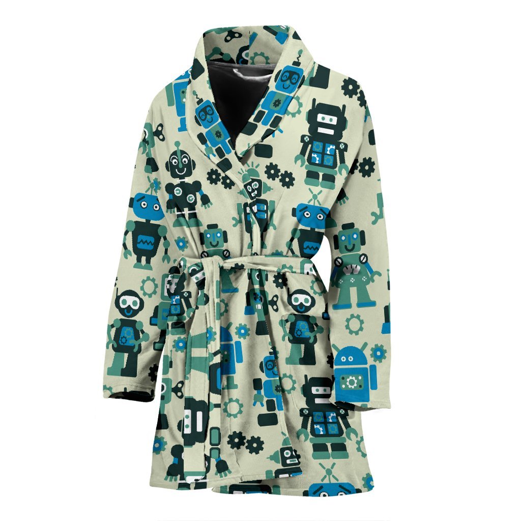 Cyborg Robot Pattern Print Women Long Robe-grizzshop