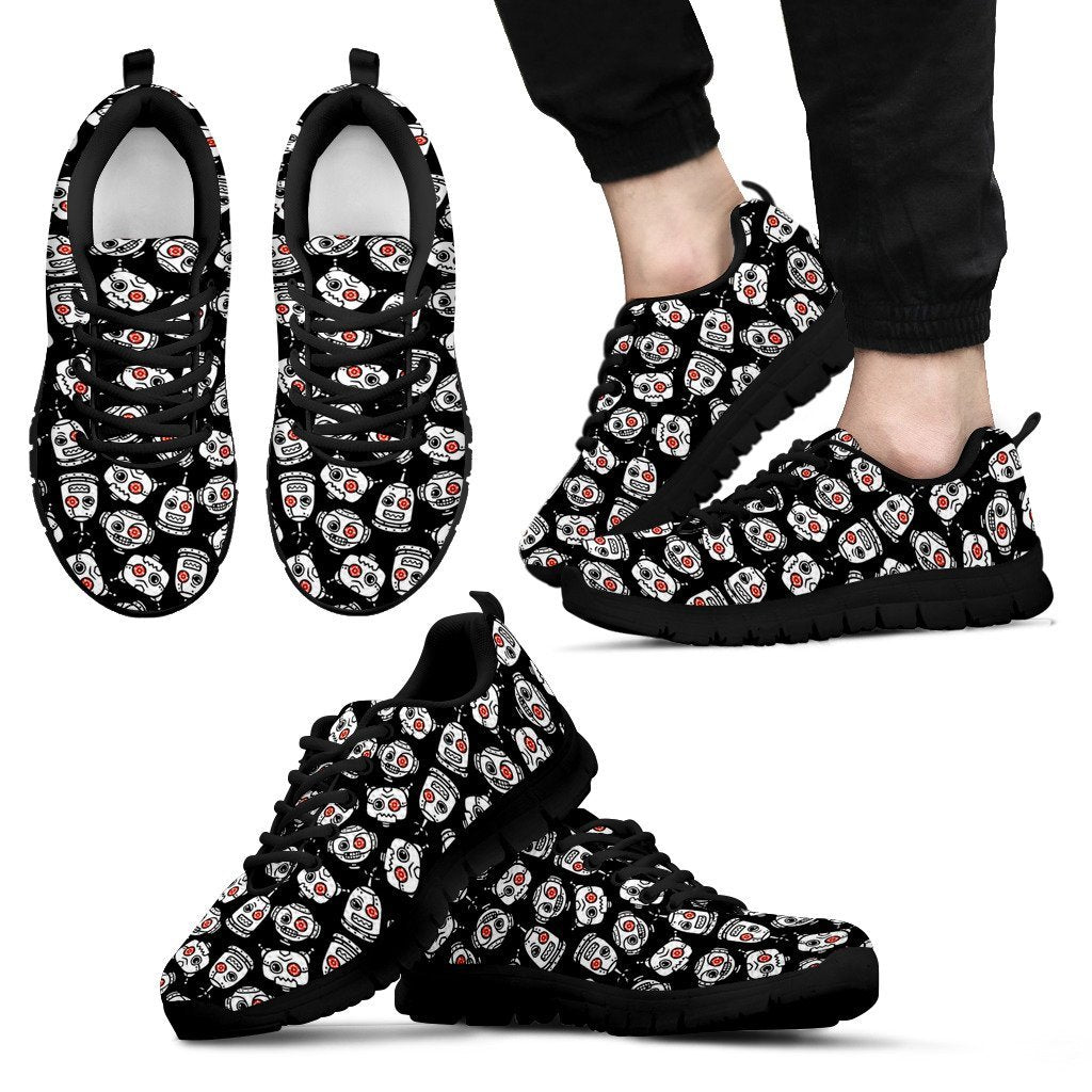 Cyborg Robot Print Pattern Black Sneaker Shoes For Men Women-grizzshop