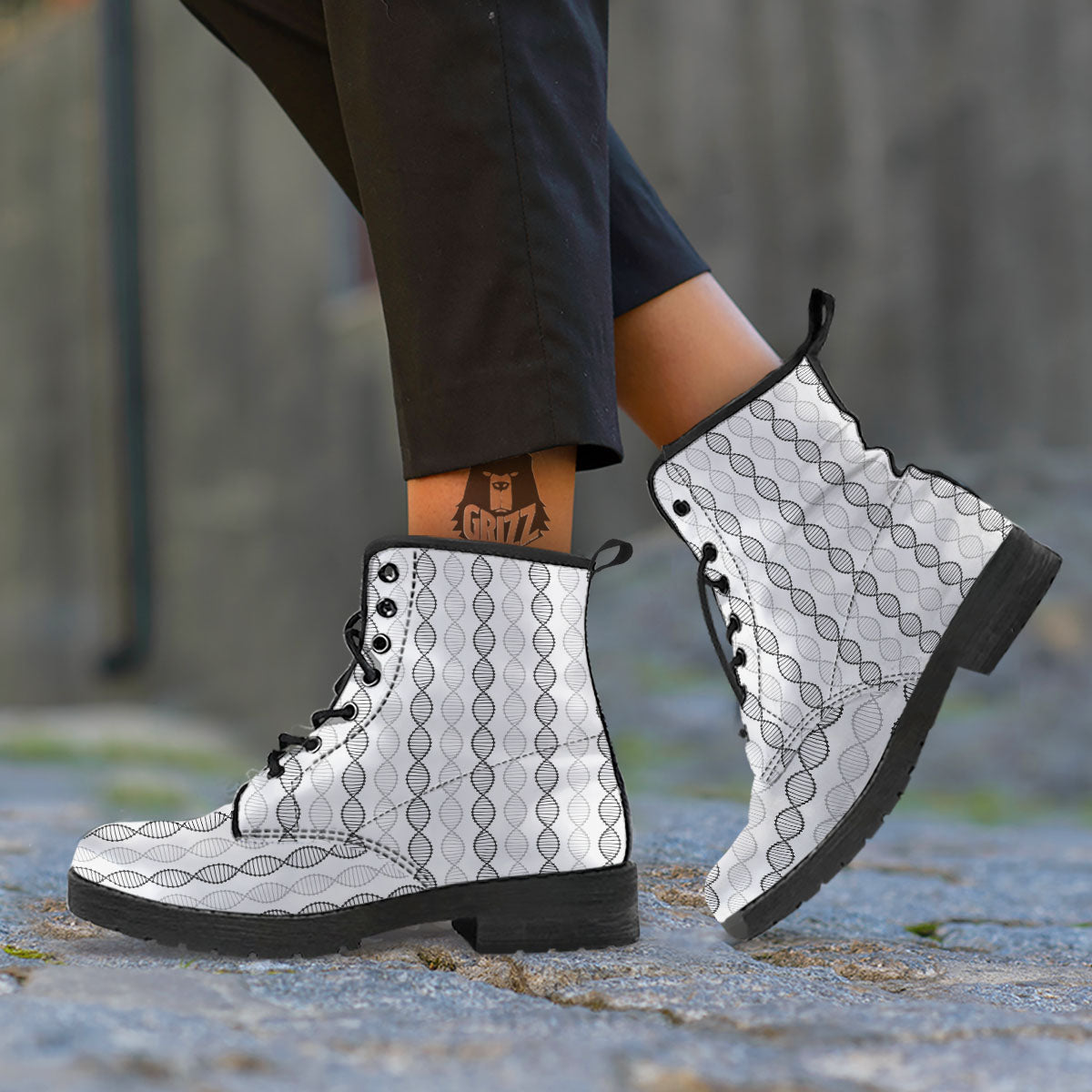 DNA Strands Print Pattern Leather Boots-grizzshop