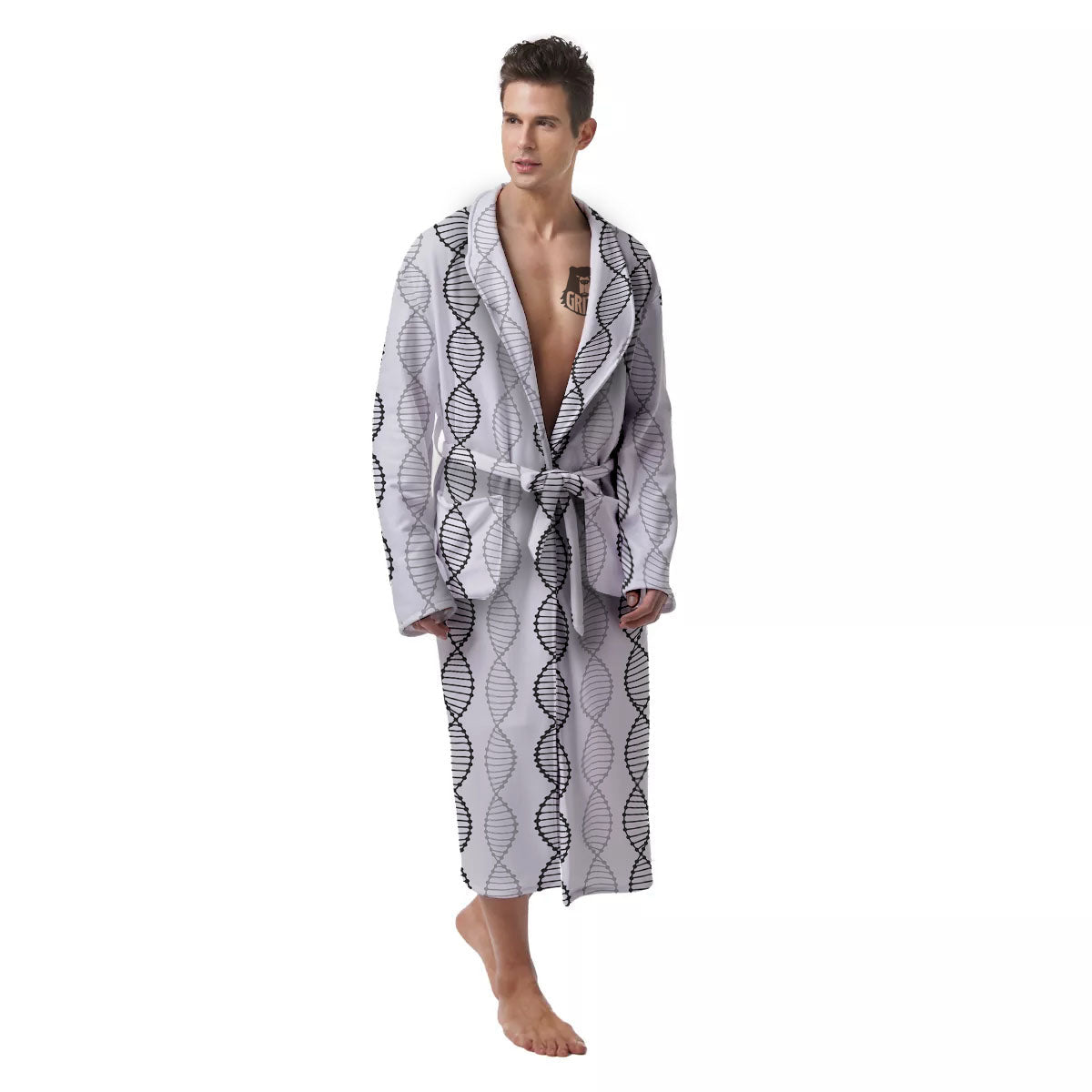 DNA Strands Print Pattern Men's Robe-grizzshop