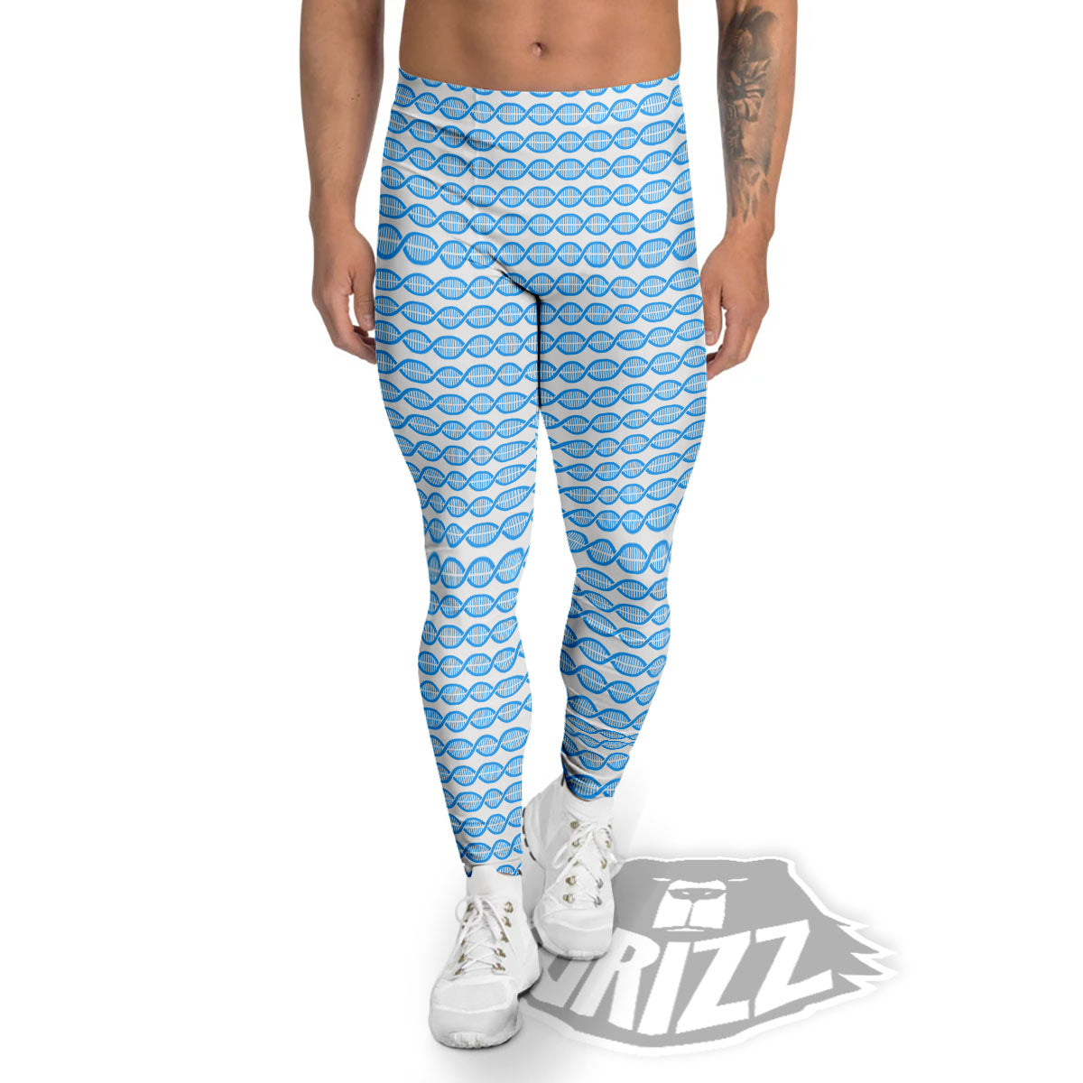 DNA White And Blue Print Pattern Men's Leggings-grizzshop