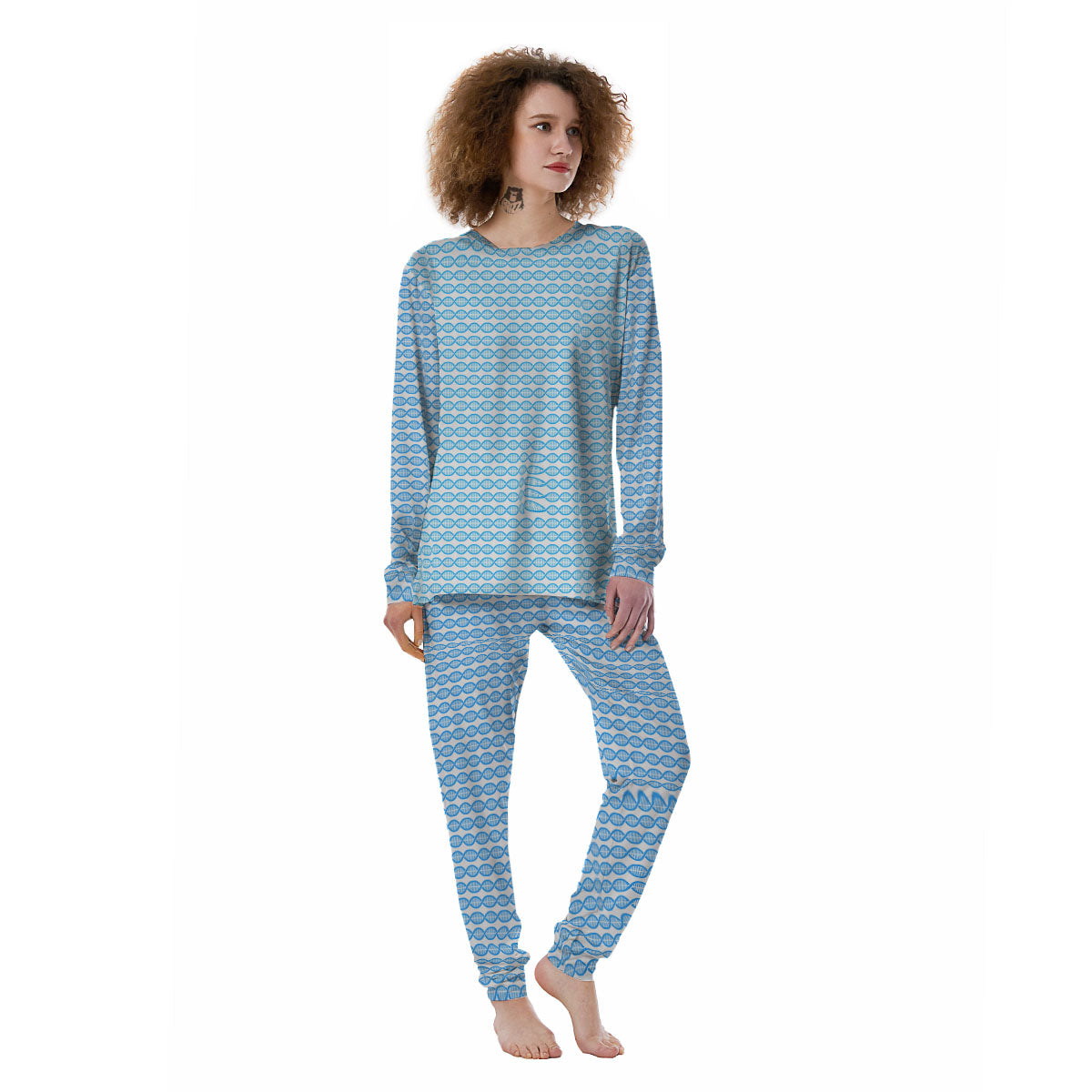 DNA White And Blue Print Pattern Women's Pajamas-grizzshop