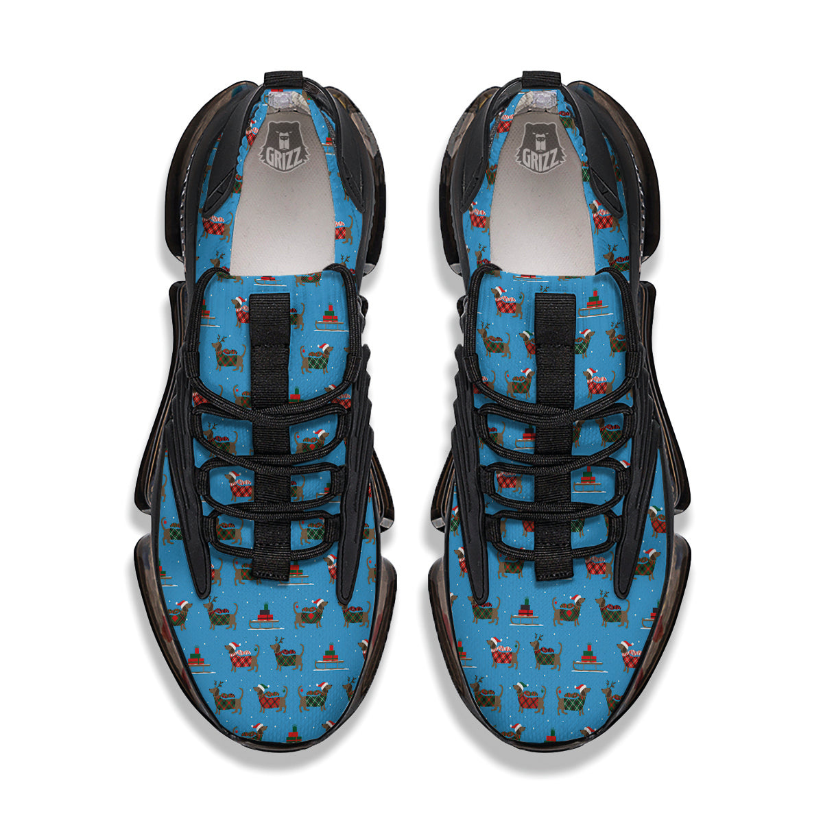 Dachshund Christmas Santa Print Black Gym Shoes-grizzshop