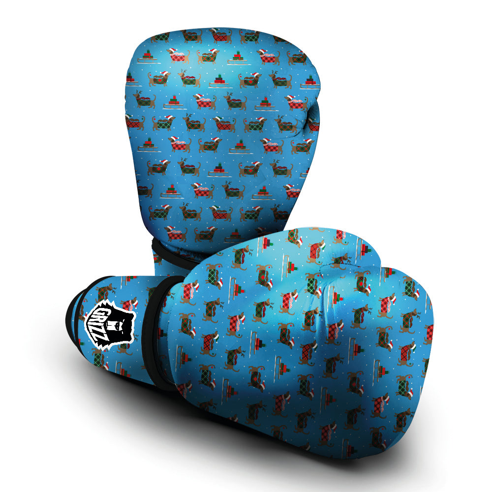 Dachshund Christmas Santa Print Boxing Gloves-grizzshop