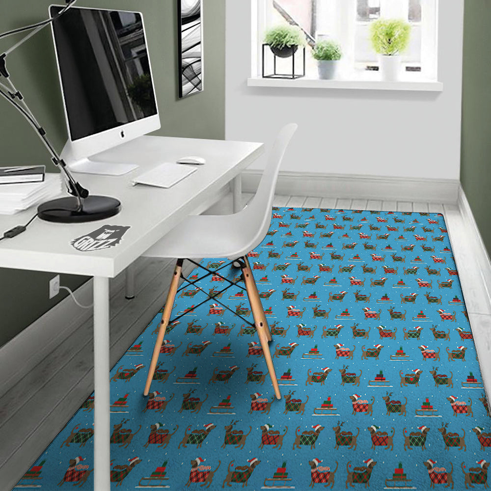 Dachshund Christmas Santa Print Floor Mat-grizzshop