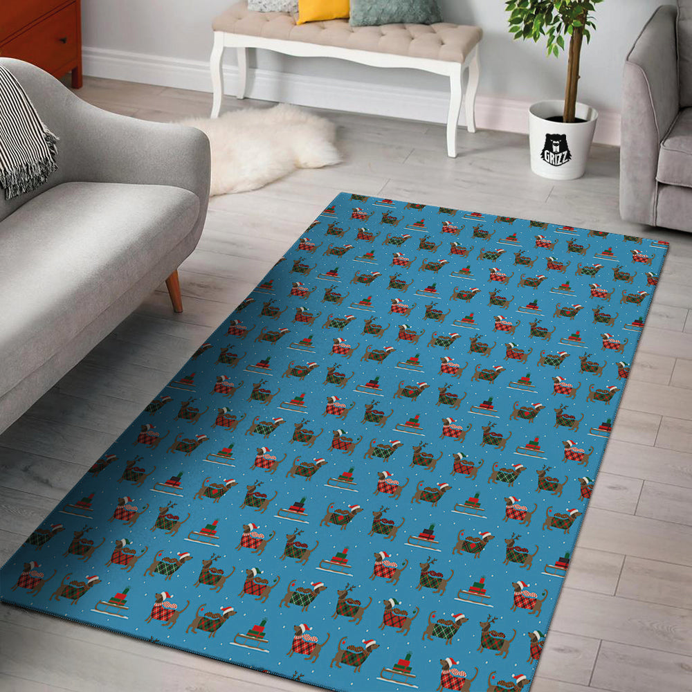 Dachshund Christmas Santa Print Floor Mat-grizzshop