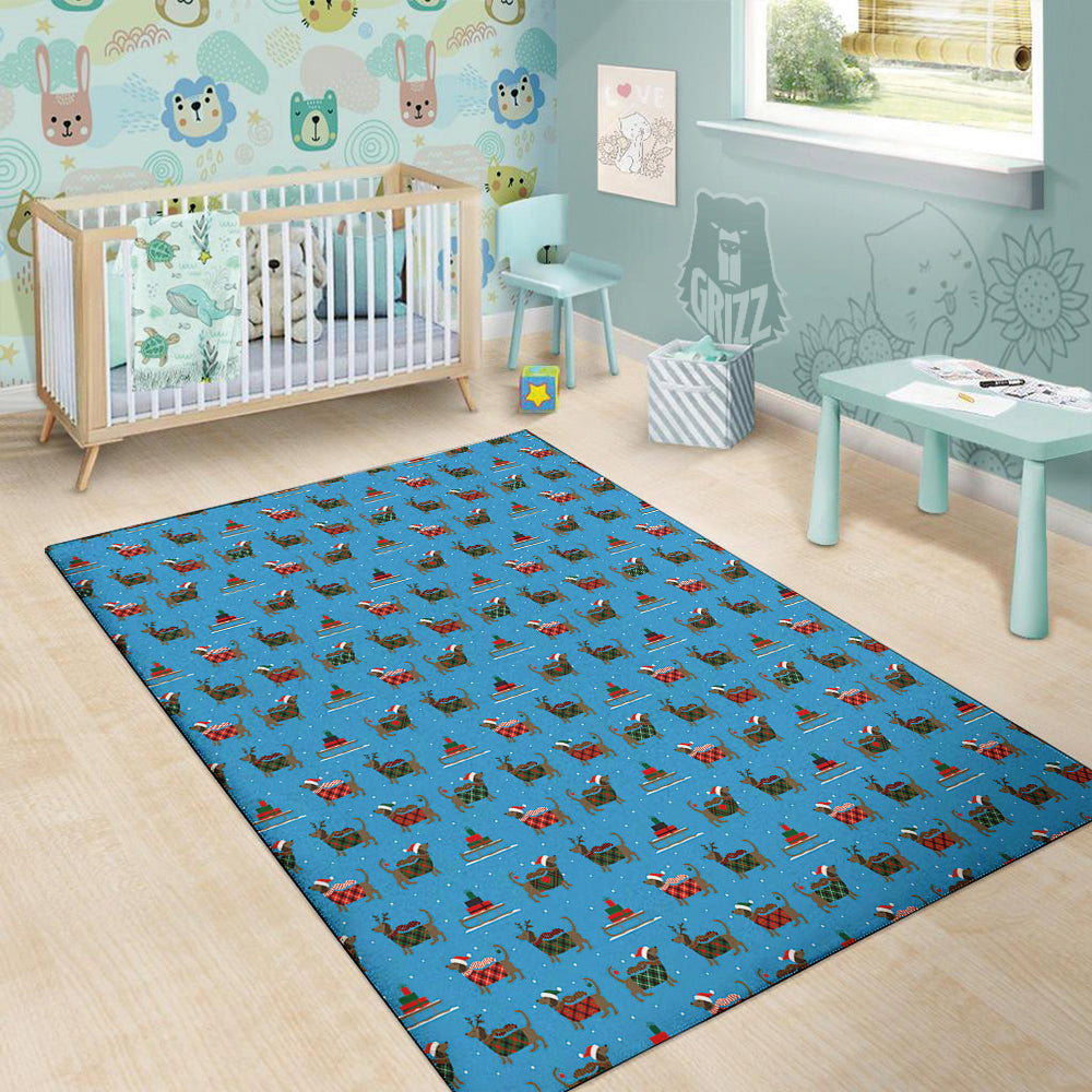 Dachshund Christmas Santa Print Floor Mat-grizzshop