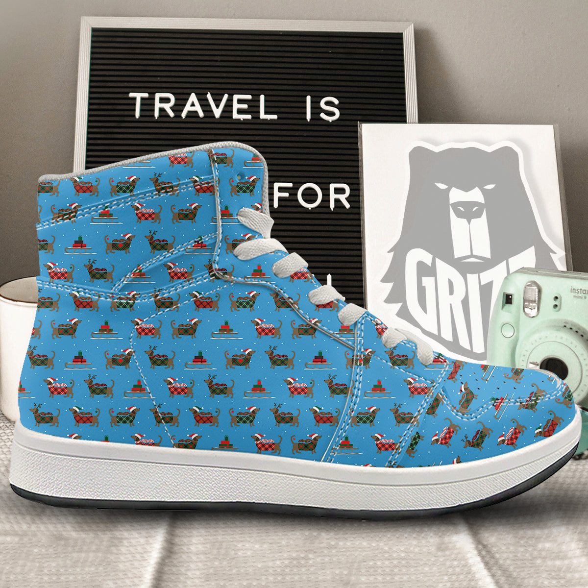 Dachshund Christmas Santa Print High Top Sneakers-grizzshop