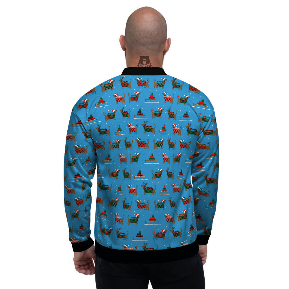 Dachshund Christmas Santa Print Men's Bomber Jacket-grizzshop