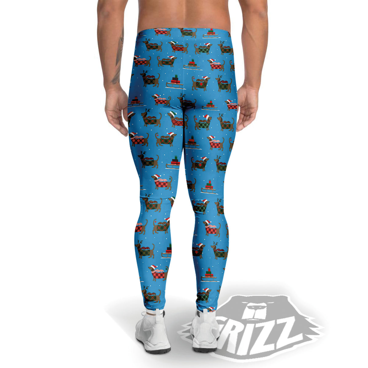 Dachshund Christmas Santa Print Men's Leggings-grizzshop