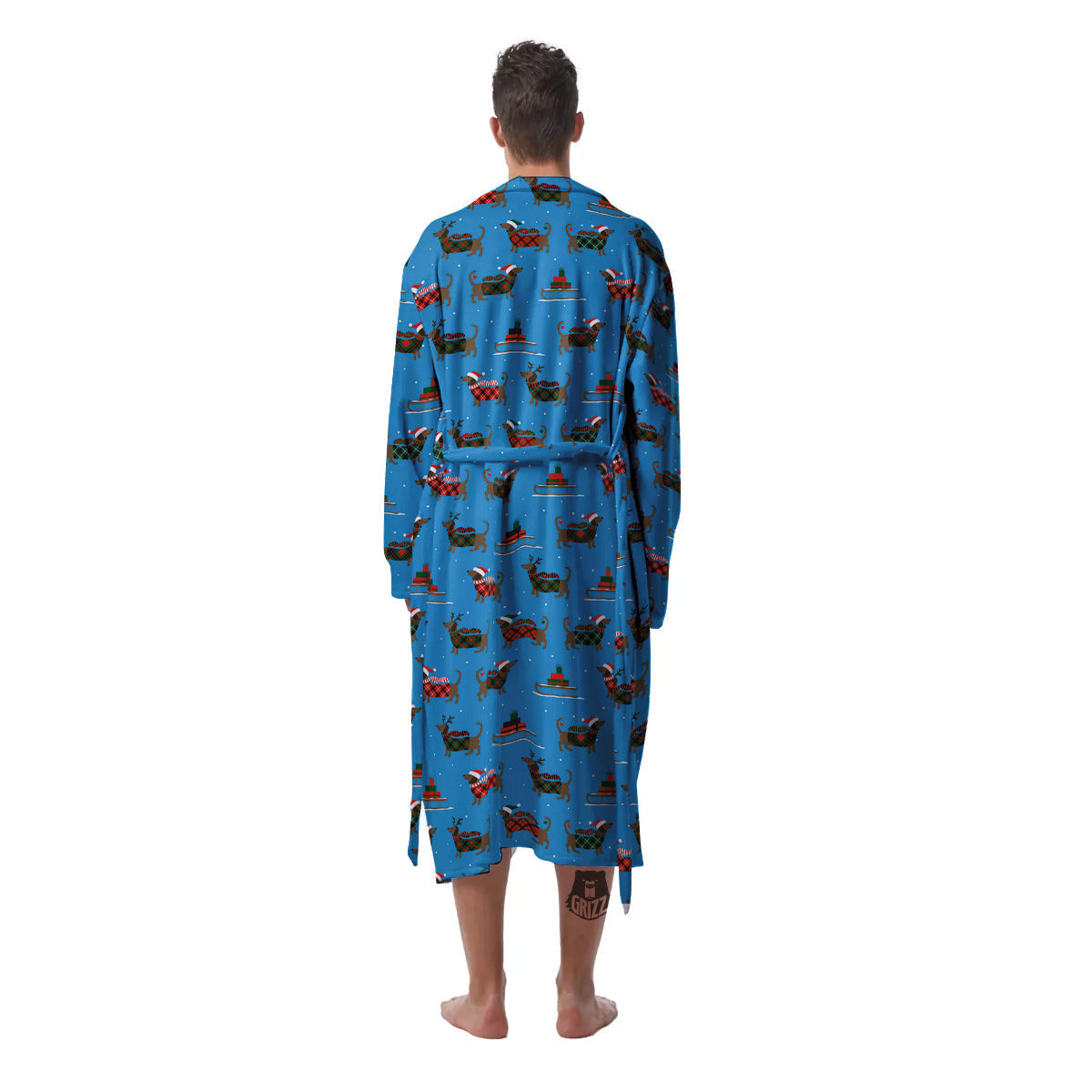 Dachshund Christmas Santa Print Men's Robe-grizzshop