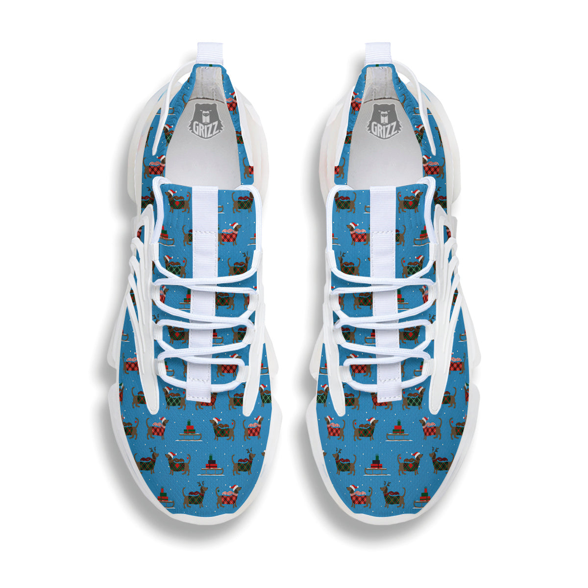 Dachshund Christmas Santa Print White Gym Shoes-grizzshop