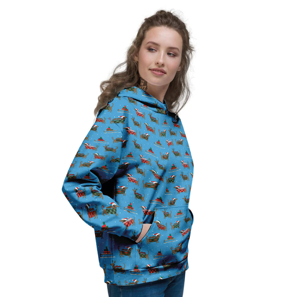 Dachshund Christmas Santa Print Women's Hoodie-grizzshop