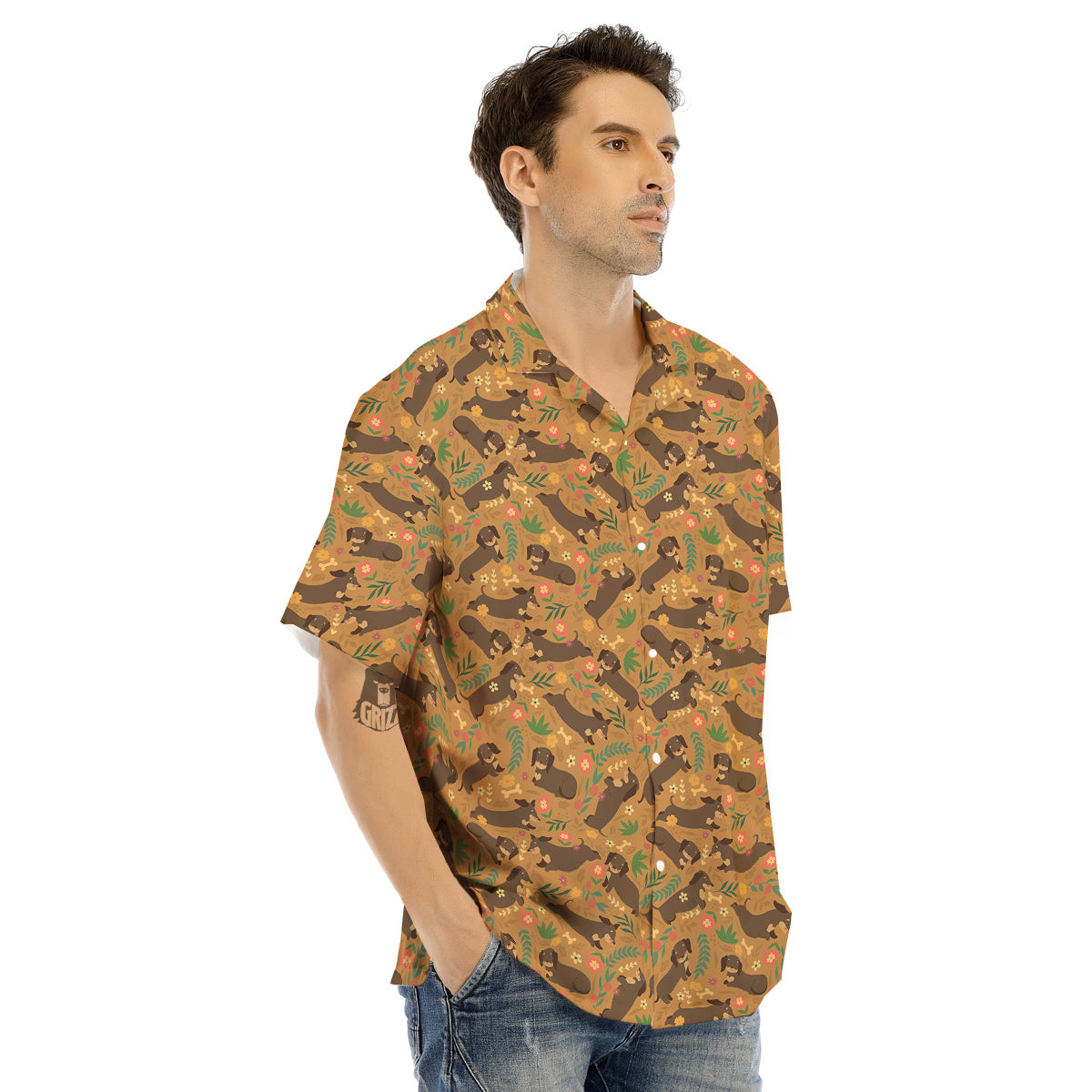 Dachshund Cute Print Pattern Men's Hawaiian Shirt-grizzshop