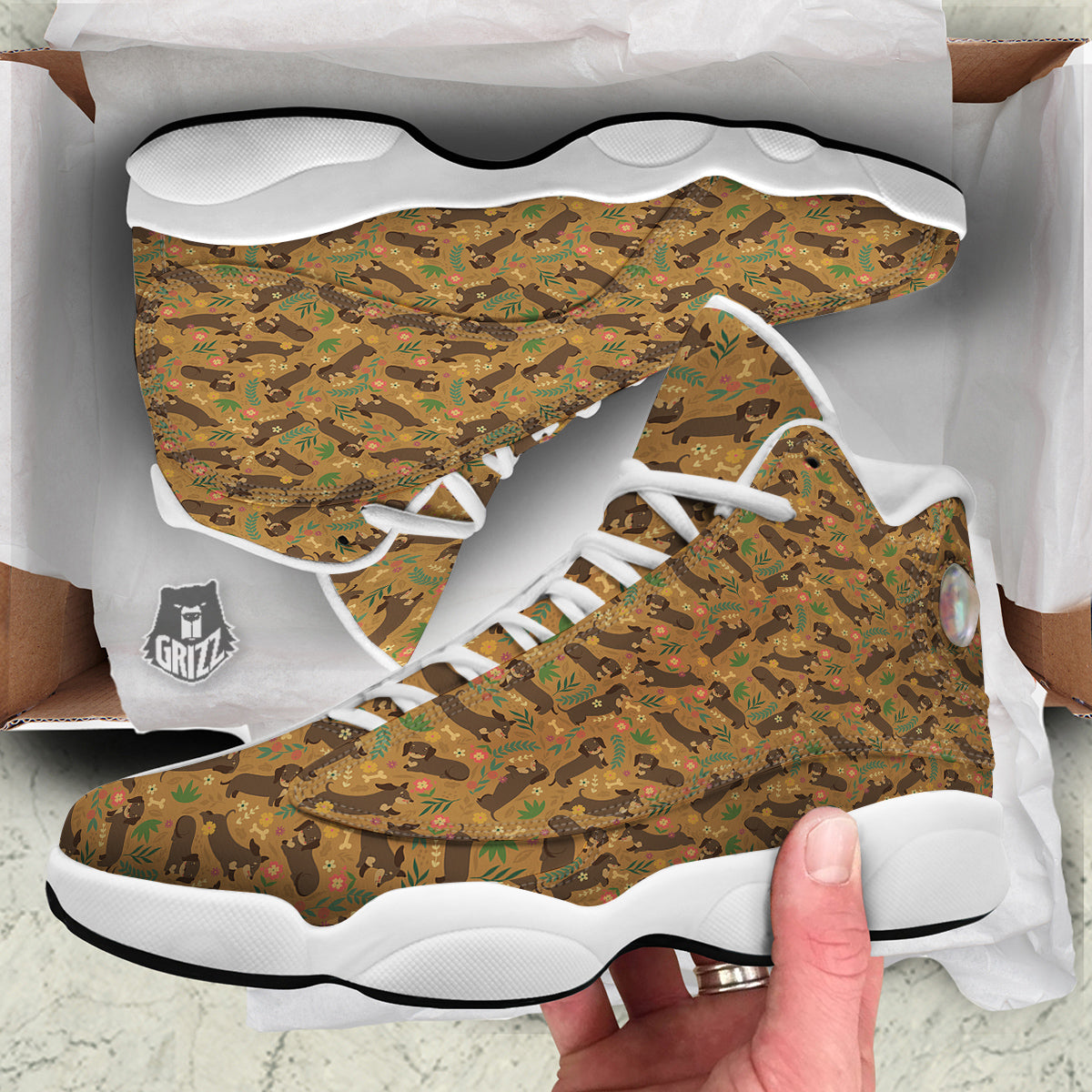Dachshund Cute Print Pattern White Basketball Shoes-grizzshop