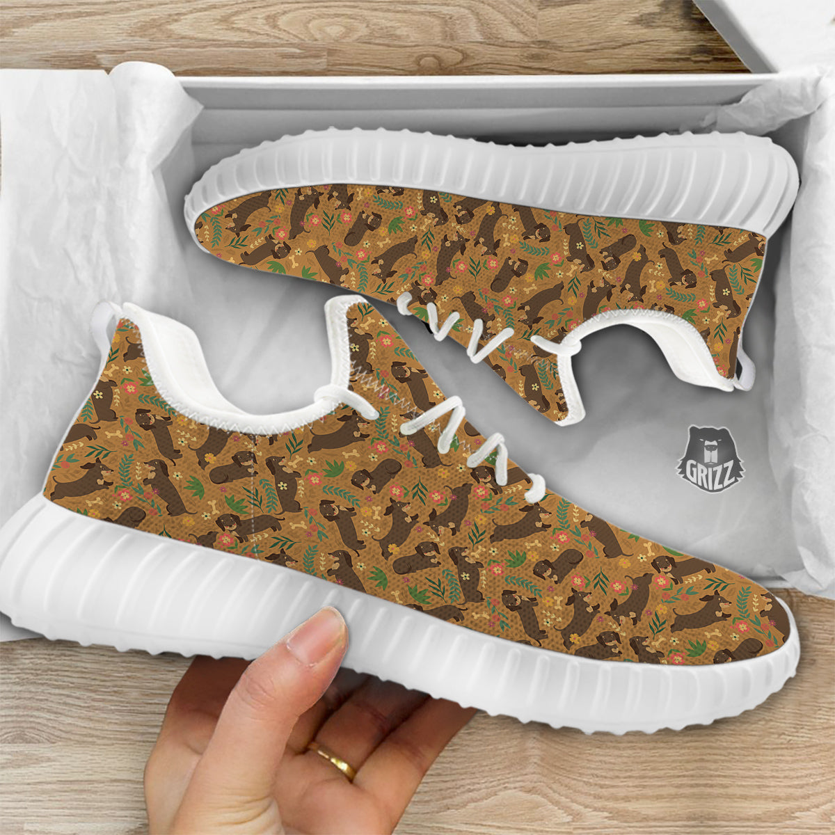 Dachshund Cute Print Pattern White Walking Shoes-grizzshop