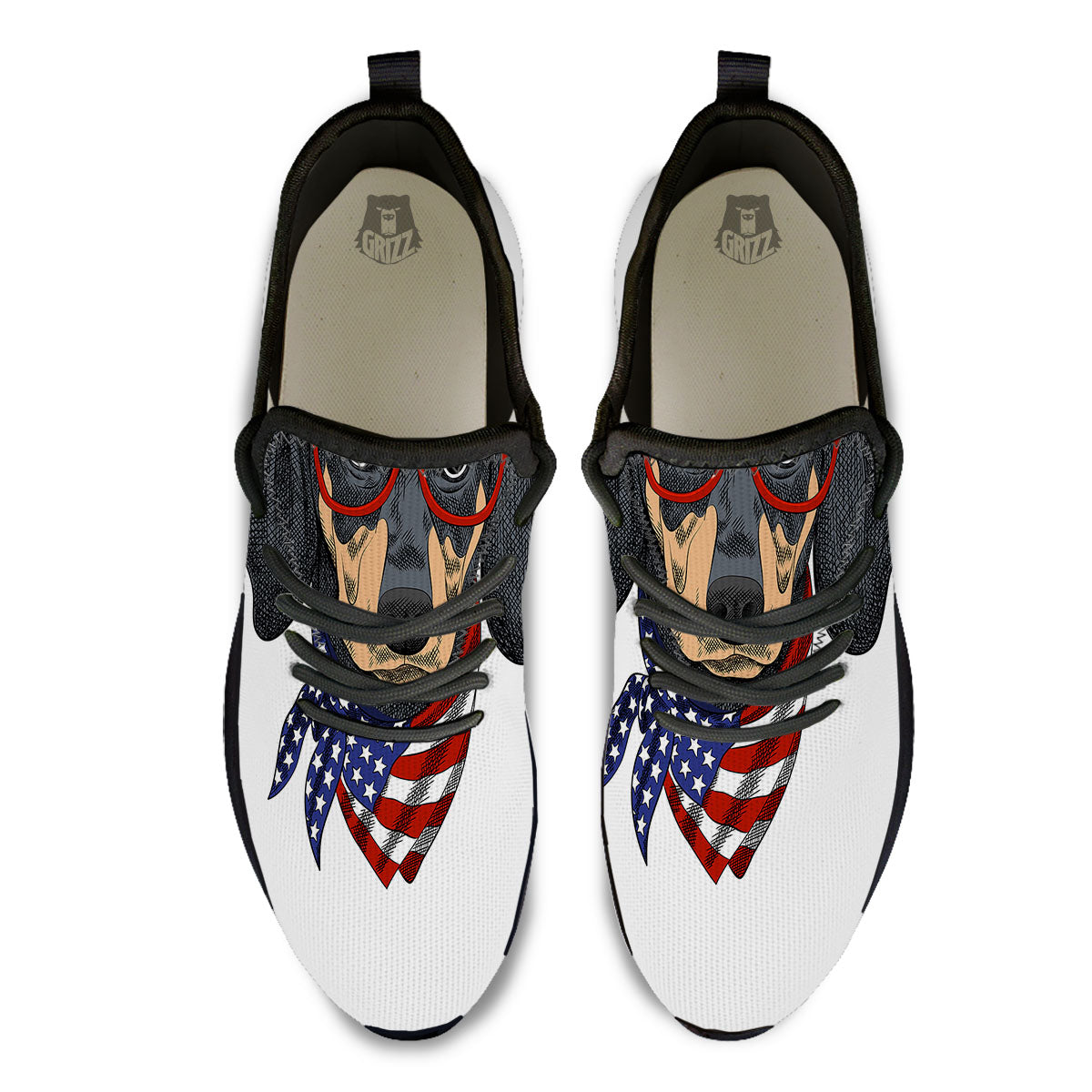 Dachshund Wearing Red Sunglasses Print Black Athletic Shoes-grizzshop