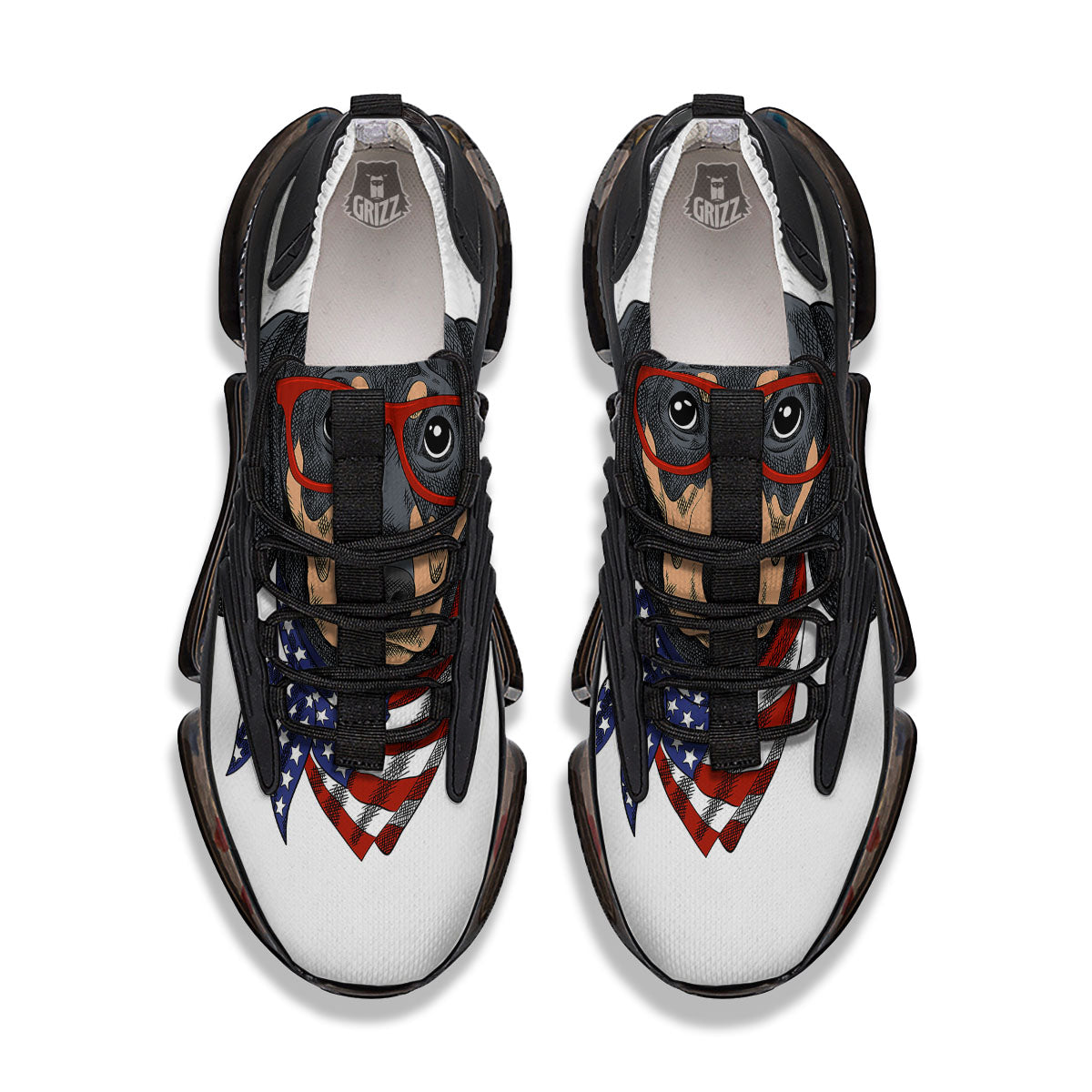 Dachshund Wearing Red Sunglasses Print Black Gym Shoes-grizzshop