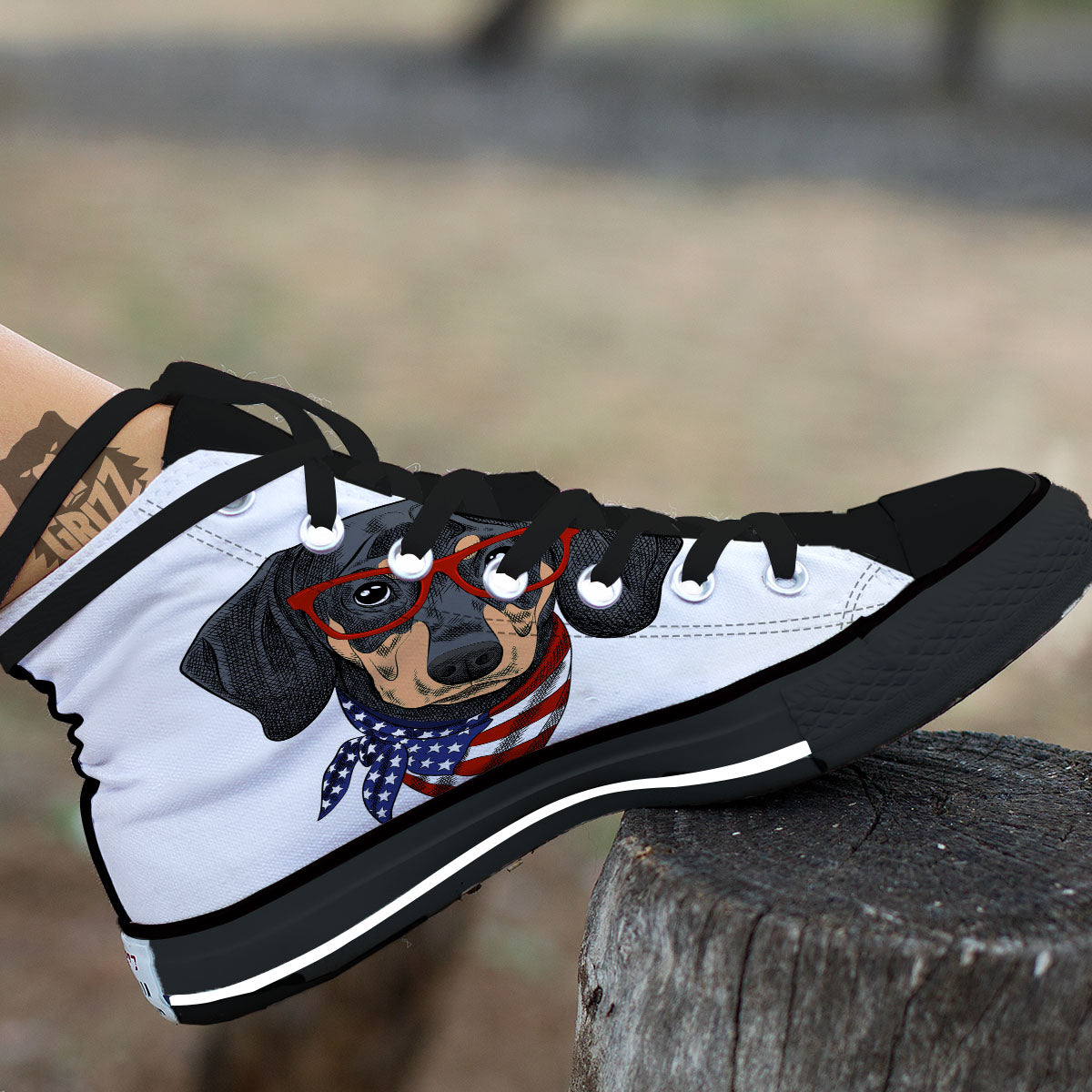 Dachshund Wearing Red Sunglasses Print Black High Top Shoes-grizzshop
