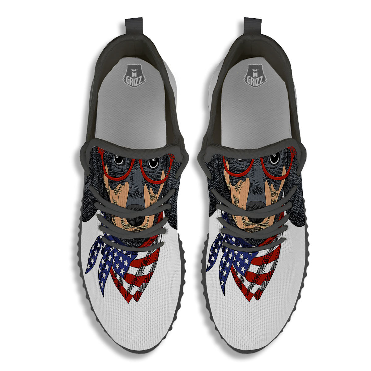 Dachshund Wearing Red Sunglasses Print Black Walking Shoes-grizzshop