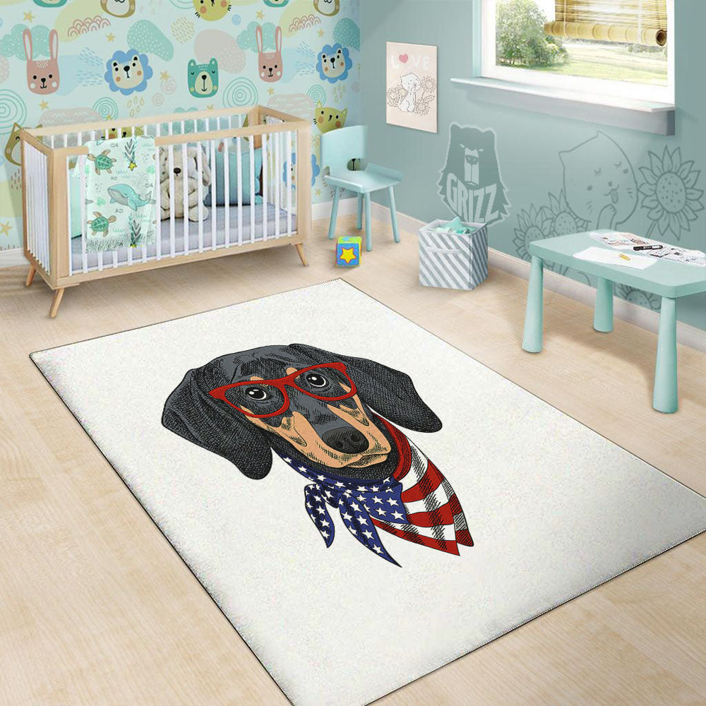 Dachshund Wearing Red Sunglasses Print Floor Mat-grizzshop