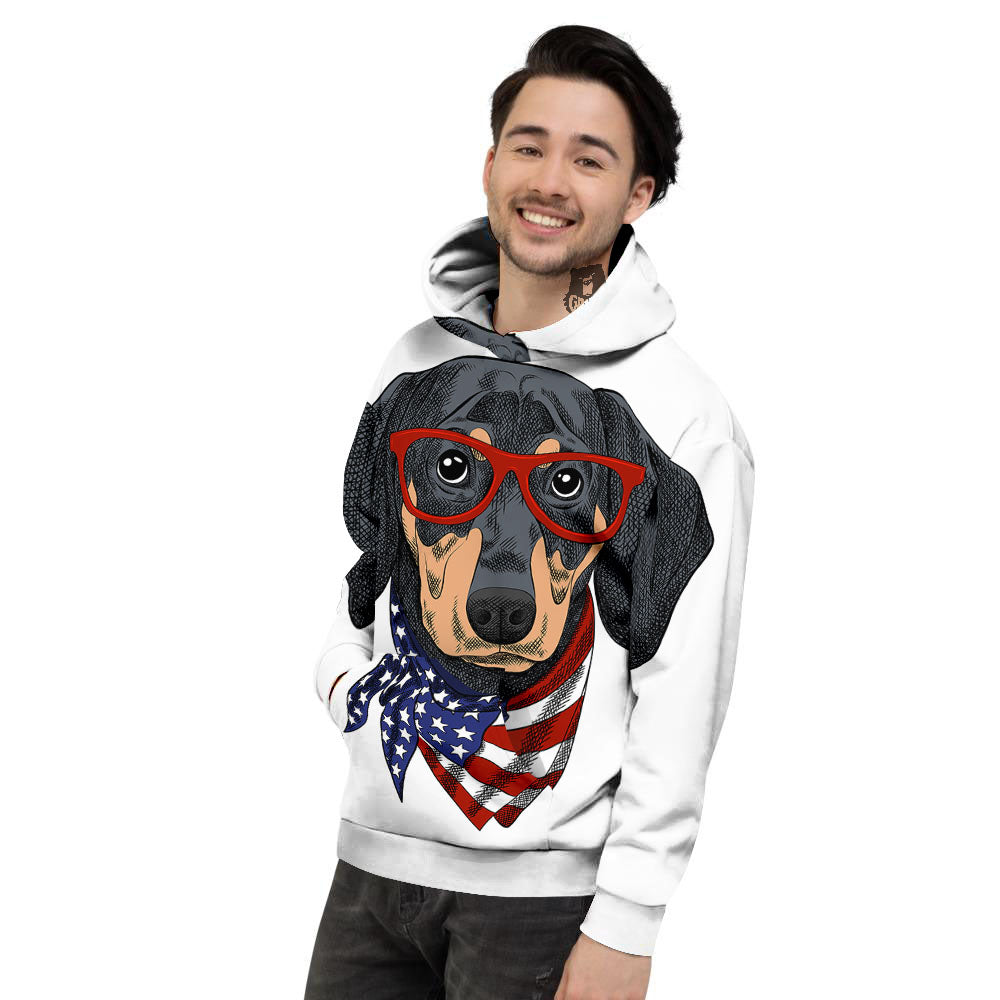Dachshund Wearing Red Sunglasses Print Men's Hoodie-grizzshop