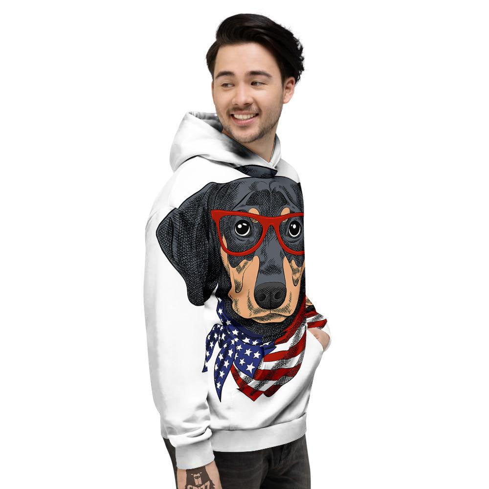 Dachshund Wearing Red Sunglasses Print Men's Hoodie-grizzshop
