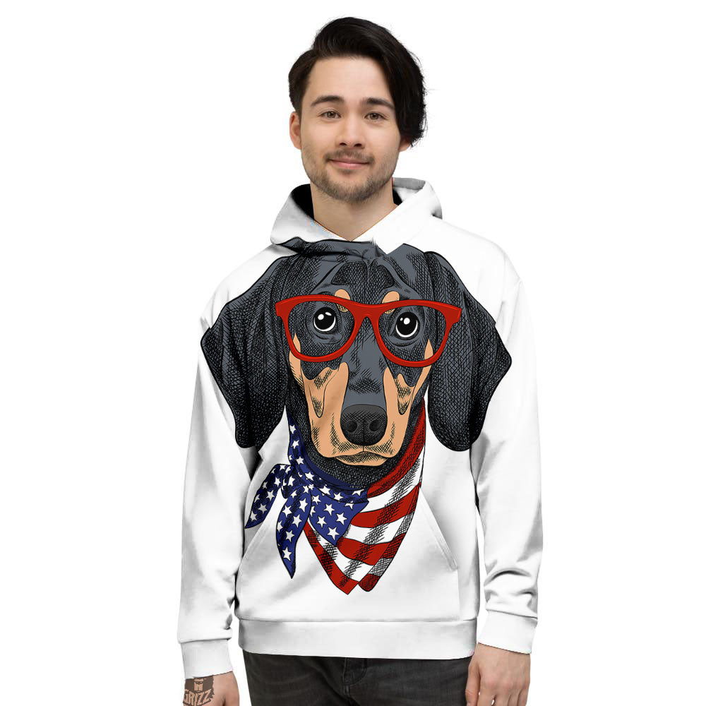 Dachshund Wearing Red Sunglasses Print Men's Hoodie-grizzshop