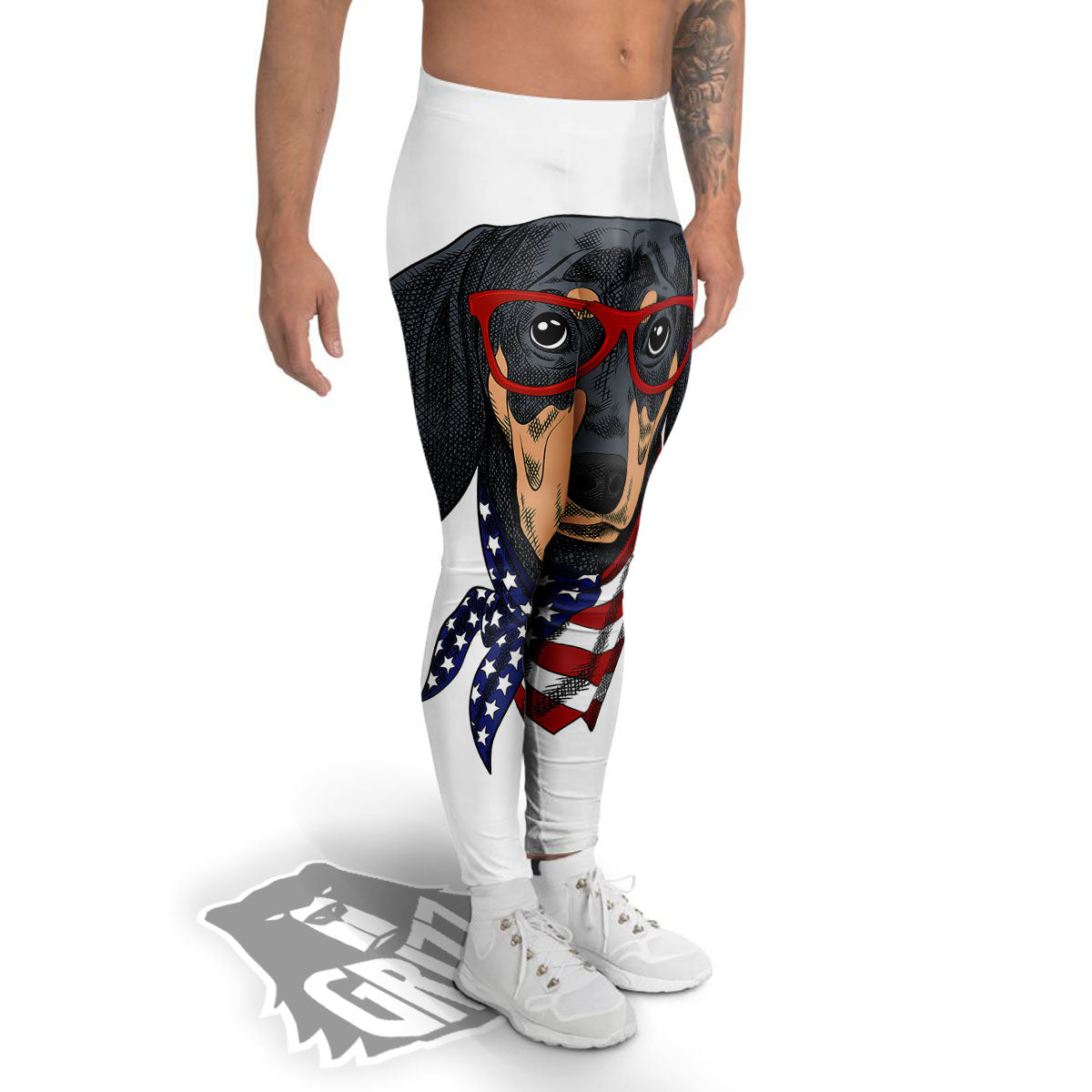 Dachshund Wearing Red Sunglasses Print Men's Leggings-grizzshop