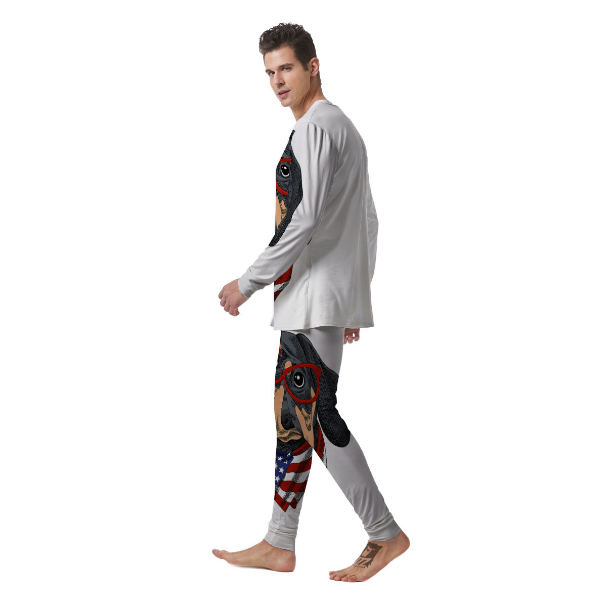 Dachshund Wearing Red Sunglasses Print Men's Pajamas-grizzshop
