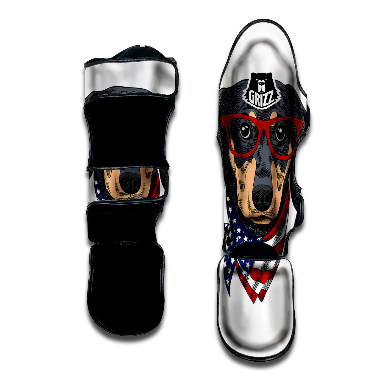 Dachshund Wearing Red Sunglasses Print Muay Thai Shin Guards-grizzshop