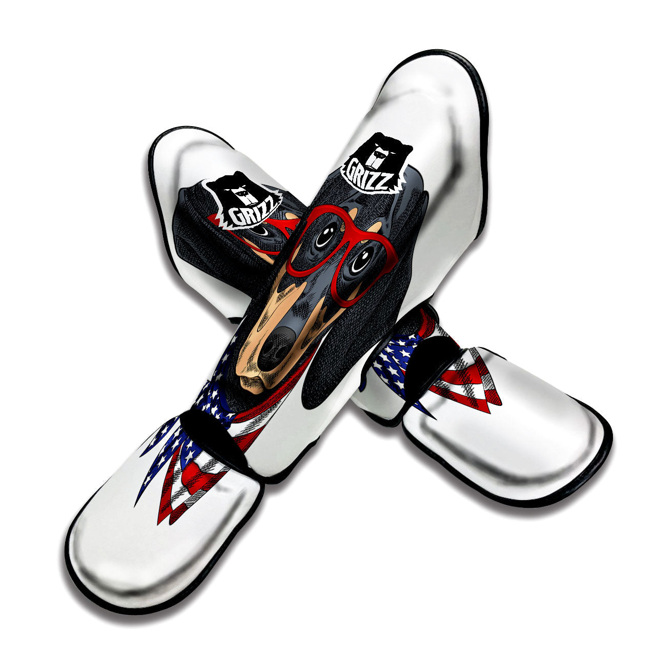 Dachshund Wearing Red Sunglasses Print Muay Thai Shin Guards-grizzshop