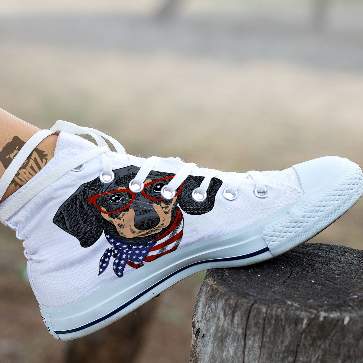Dachshund Wearing Red Sunglasses Print White High Top Shoes-grizzshop