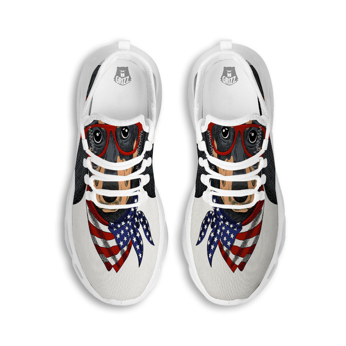 Dachshund Wearing Red Sunglasses Print White Running Shoes-grizzshop